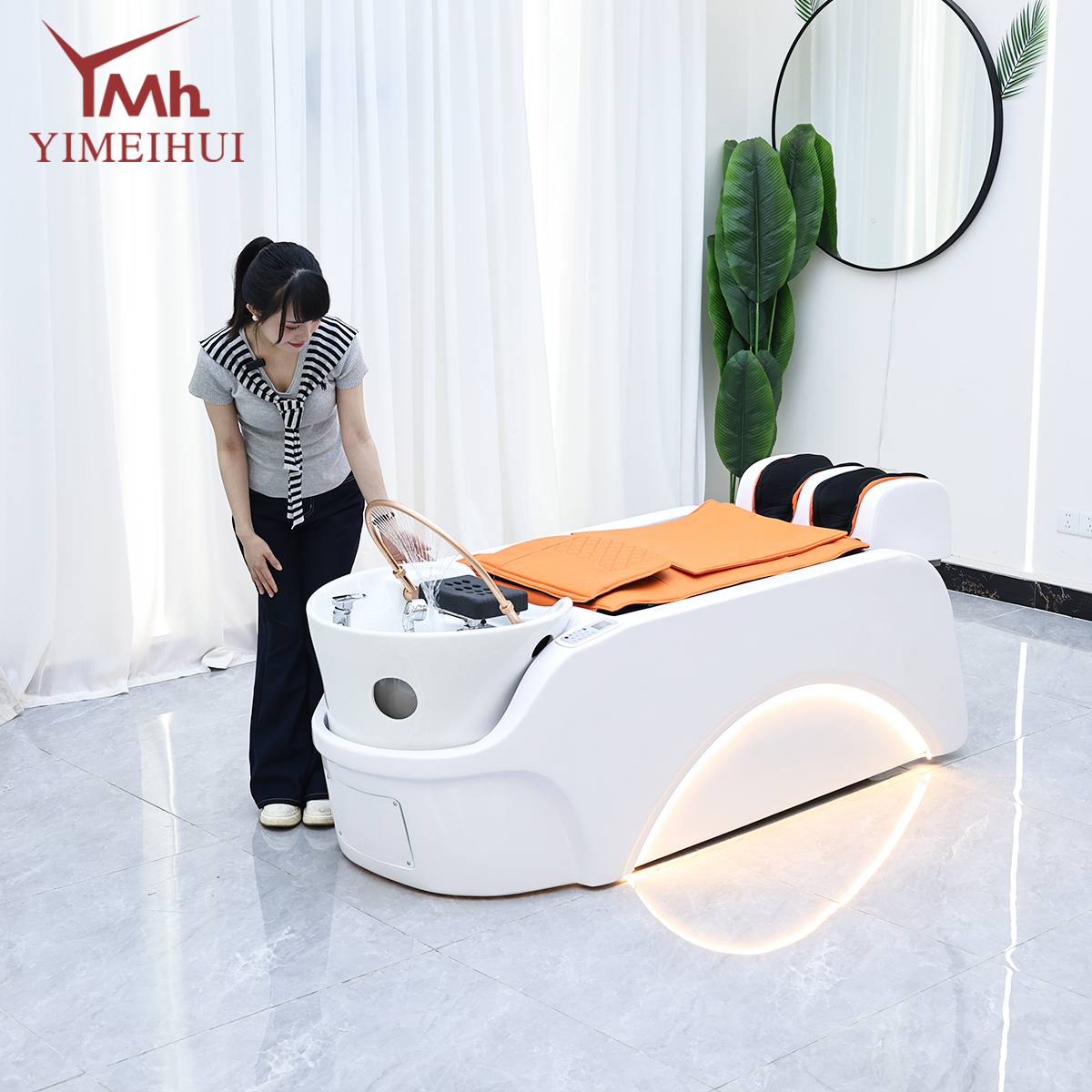 Premium Modern Electric Shampoo Station with RGB LED Light & Full-Body Massage