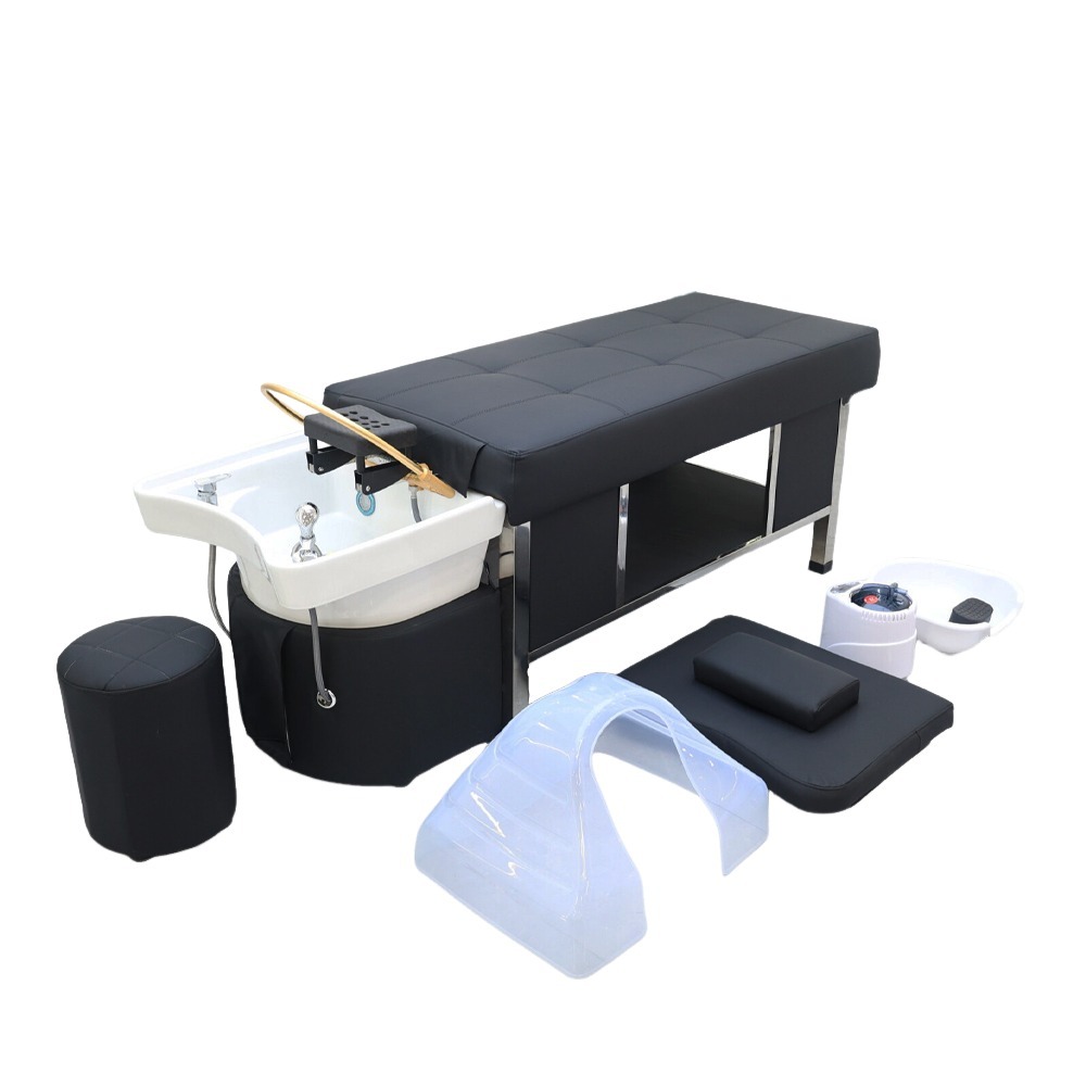 Elegant Grid-Quilted Shampoo Bed with Modern Stainless Steel Frame for Salons