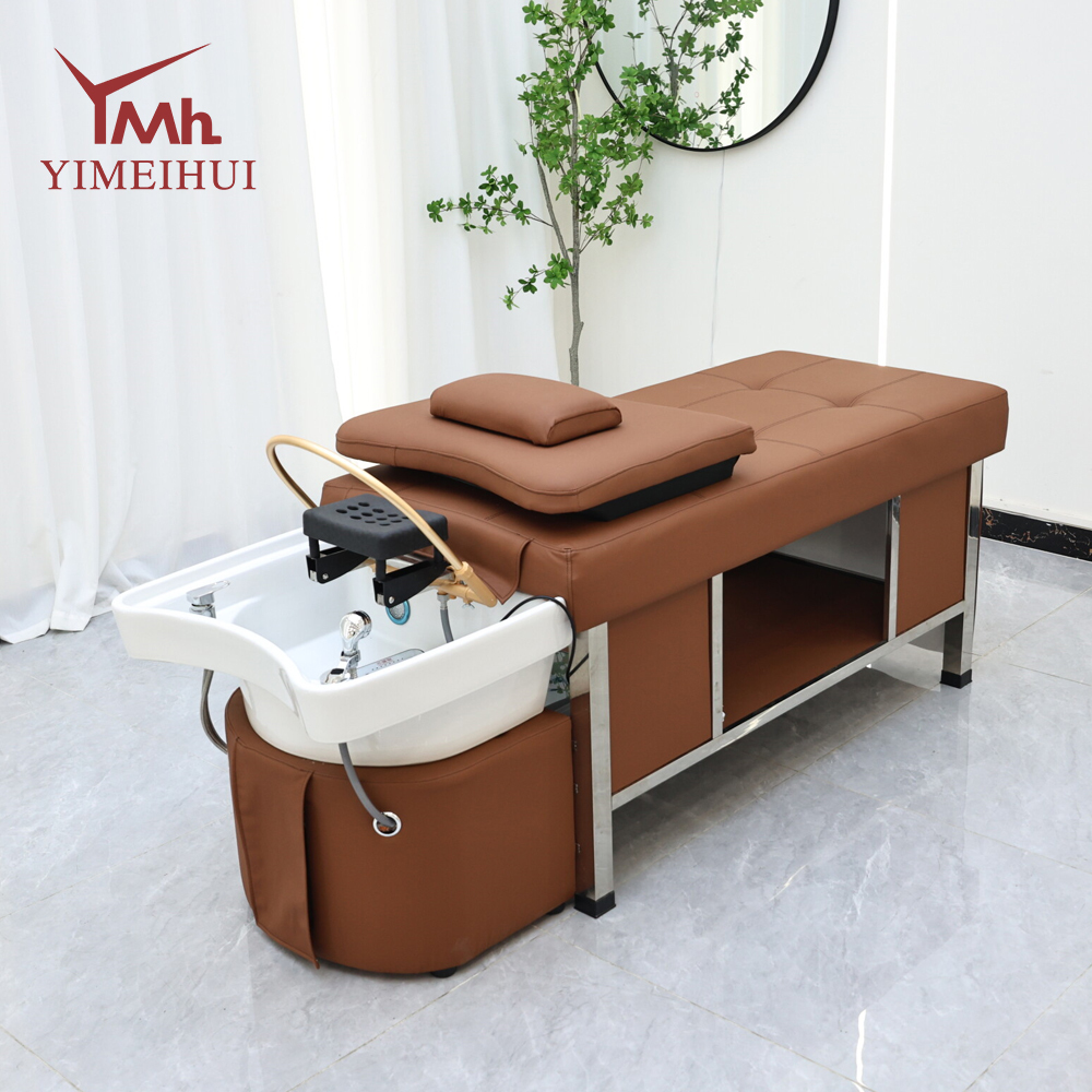 Elegant Grid-Quilted Shampoo Bed with Modern Stainless Steel Frame for Salons