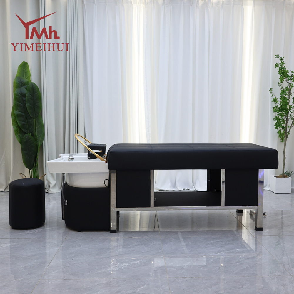 Elegant Grid-Quilted Shampoo Bed with Modern Stainless Steel Frame for Salons