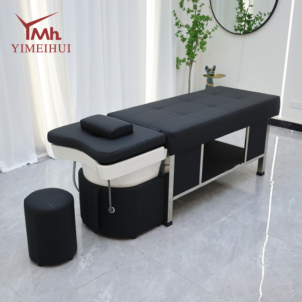 Elegant Grid-Quilted Shampoo Bed with Modern Stainless Steel Frame for Salons