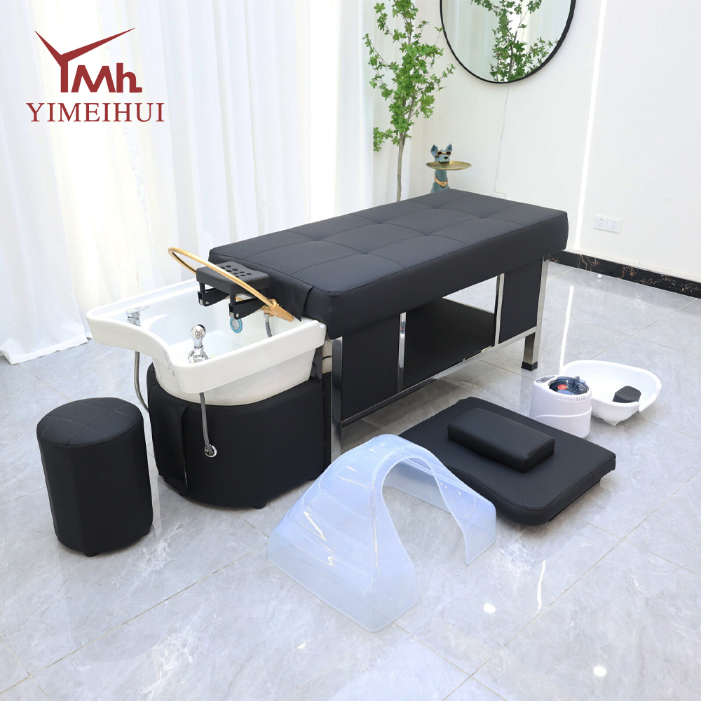 Elegant Grid-Quilted Shampoo Bed with Modern Stainless Steel Frame for Salons