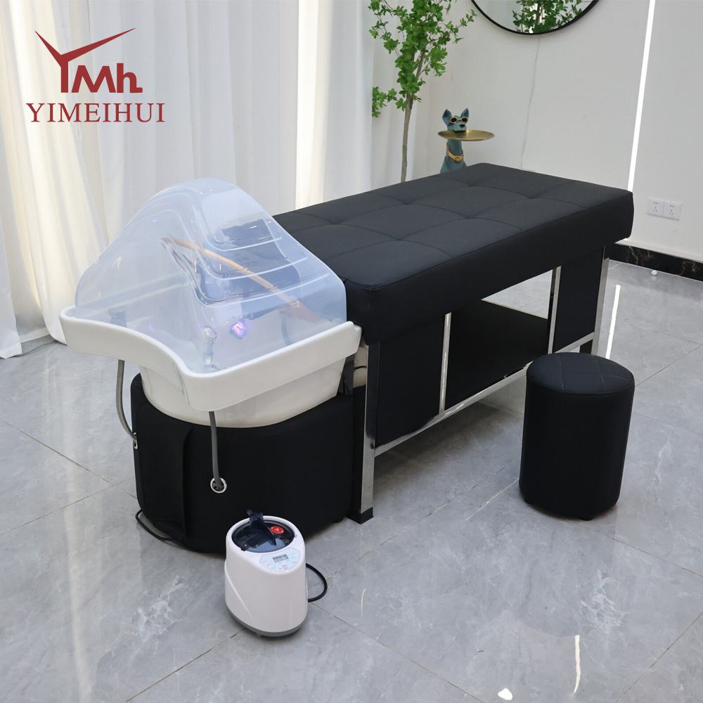 Elegant Grid-Quilted Shampoo Bed with Modern Stainless Steel Frame for Salons