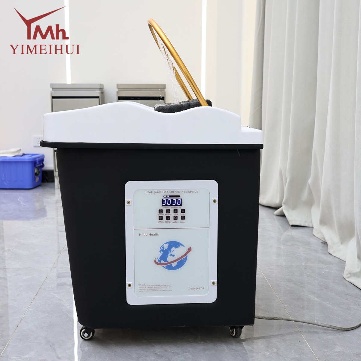 Luxury Black Gold Portable Mobile Head Spa Shampoo Basin with Storage & Wheels