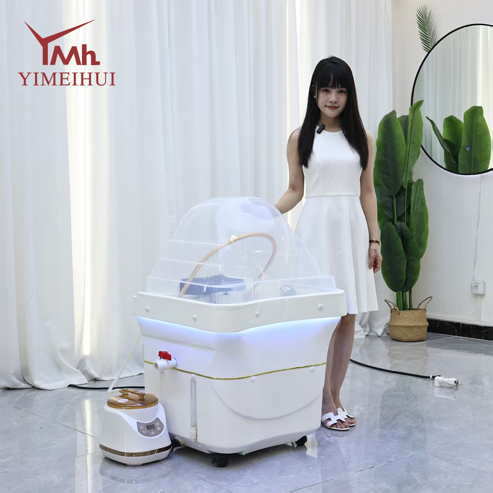 White Leather Spa Portable Shampoo Basin with Water Storage Tank