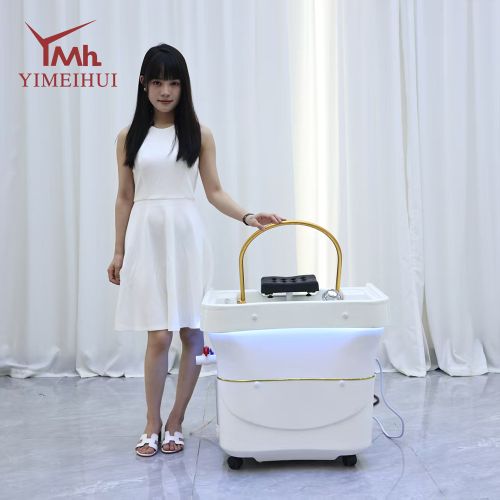 White Leather Spa Portable Shampoo Basin with Water Storage Tank