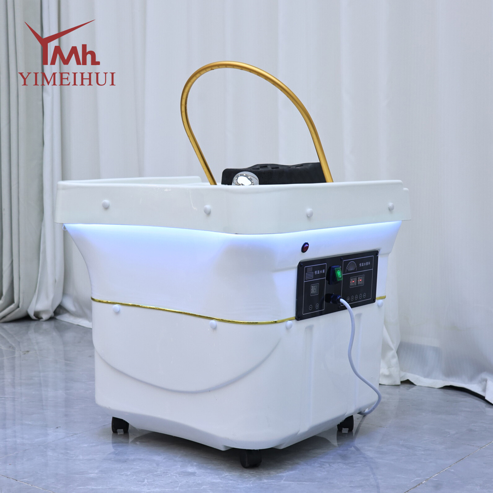 White Leather Spa Portable Shampoo Basin with Water Storage Tank