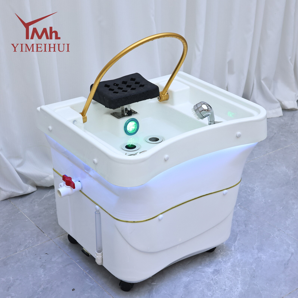 White Leather Spa Portable Shampoo Basin with Water Storage Tank