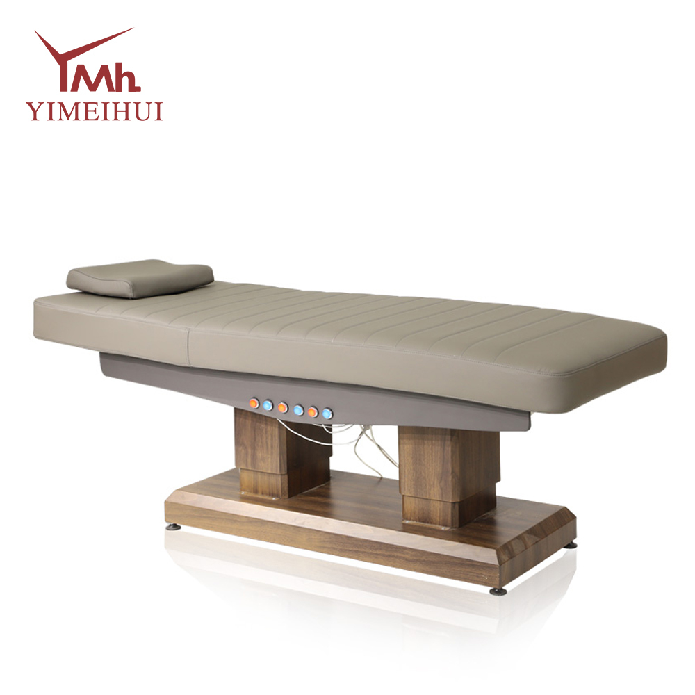 Full Electrical Medical Aesthetic Chair Facial Beauty Bed Adjustable Reclining Lash Beauty Bed with Wood Column Base