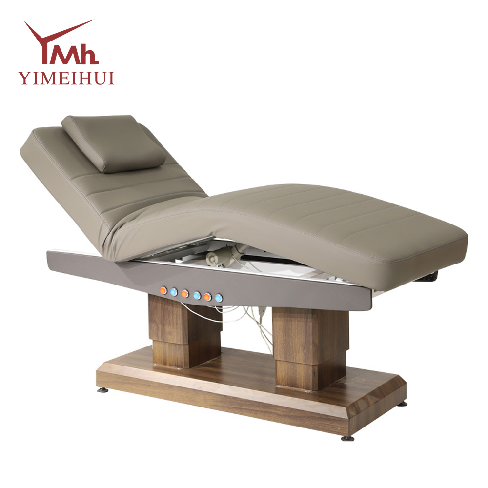 Full Electrical Medical Aesthetic Chair Facial Beauty Bed Adjustable Reclining Lash Beauty Bed with Wood Column Base