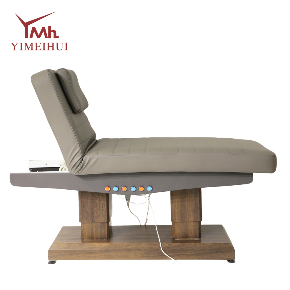 Full Electrical Medical Aesthetic Chair Facial Beauty Bed Adjustable Reclining Lash Beauty Bed with Wood Column Base