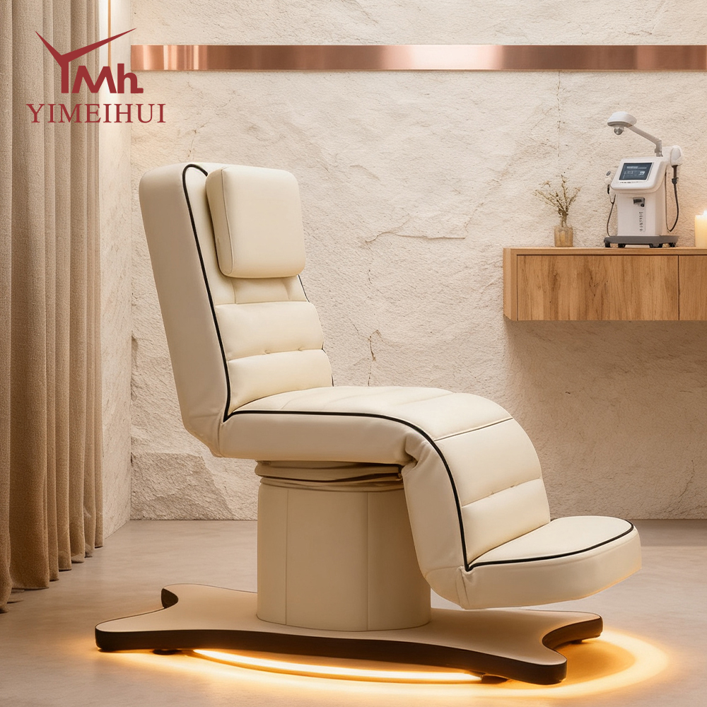 Beauty Salon Furniture Facial Spa Bed 3 Motors Electric Luxury Lash Bed Golden Base Massage Bed with Led Lights