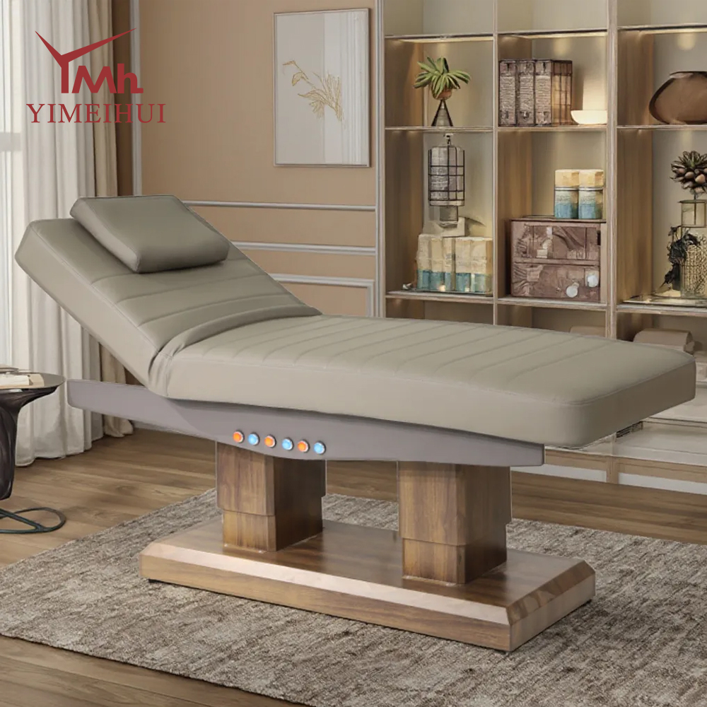 Full Electrical Medical Aesthetic Chair Facial Beauty Bed Adjustable Reclining Lash Beauty Bed with Wood Column Base