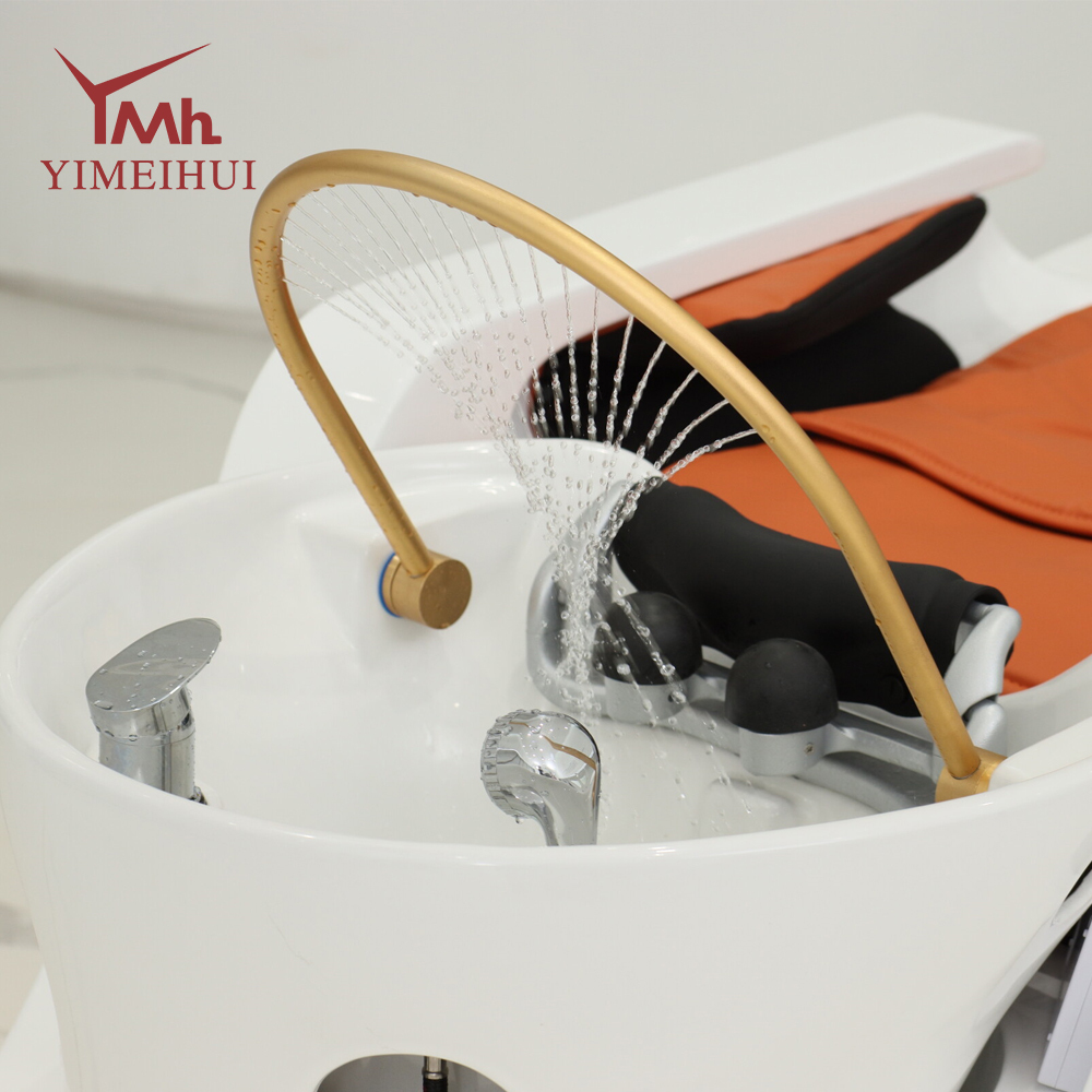 Modern Durable Barbershop Head Care Massage Chair Circulating Hydrotherapy Shampoo Bed Fiberglass Ceramic Basin Electric Massage
