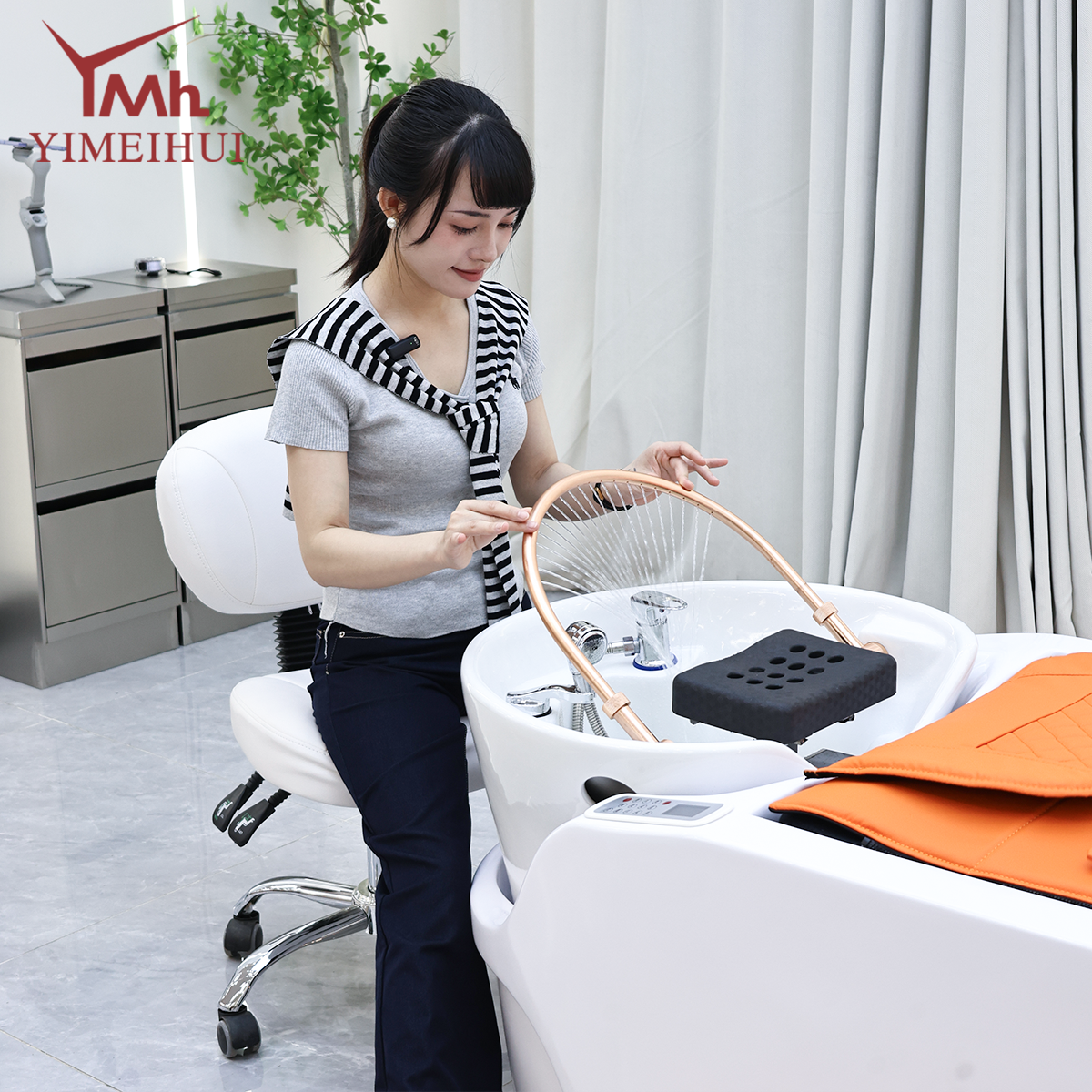 Premium Modern Electric Shampoo Station with RGB LED Light & Full-Body Massage