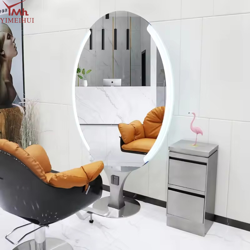 High-end Barbershop Hair Salon Special Oval Mirror Floor Single and Double Side Mirror Cabinet for Hair Salon