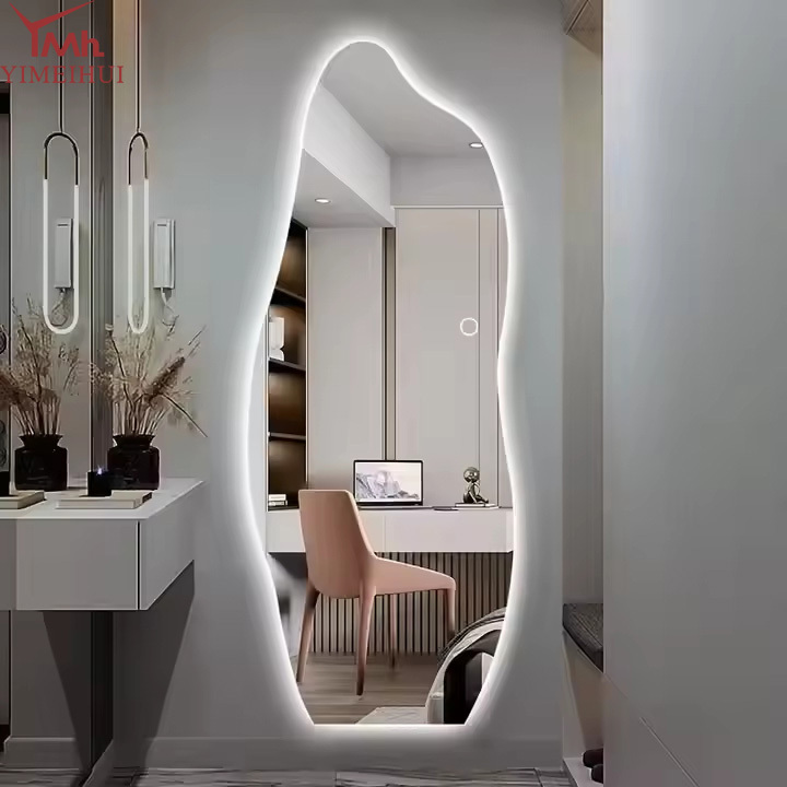 Modern  LED Illuminated Wall Mirror Factory Direct Full Glass Irregular Design