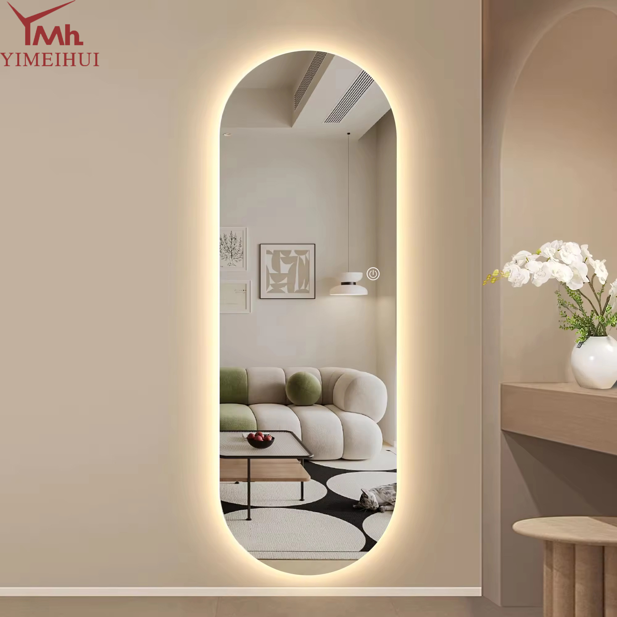 Smart Full-Length Dressing Mirror — Wall-Mounted Touch Switch, LED Lighting, Frameless Design; Sturdy, Durable, and Eco-Friendly; Ideal for Beauty Salons and Barbershops.