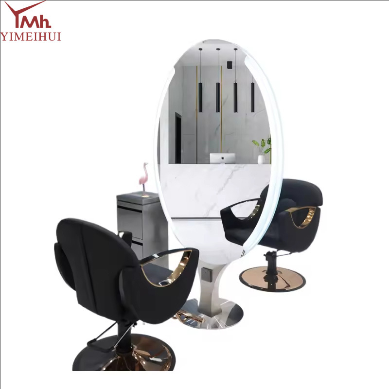 High-end Barbershop Hair Salon Special Oval Mirror Floor Single and Double Side Mirror Cabinet for Hair Salon
