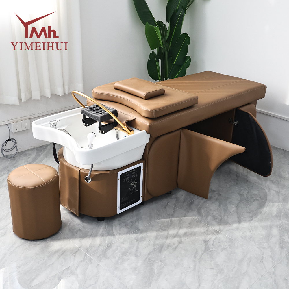 Brown Design Massage Table Head Spa Equipment Bed With Water Cycle Heater and Storage Space
