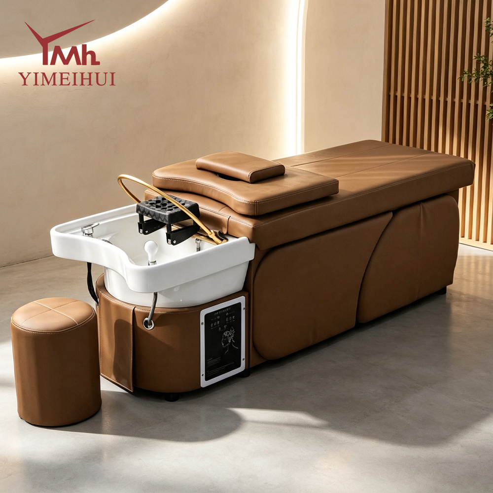 Brown Design Massage Table Head Spa Equipment Bed With Water Cycle Heater and Storage Space