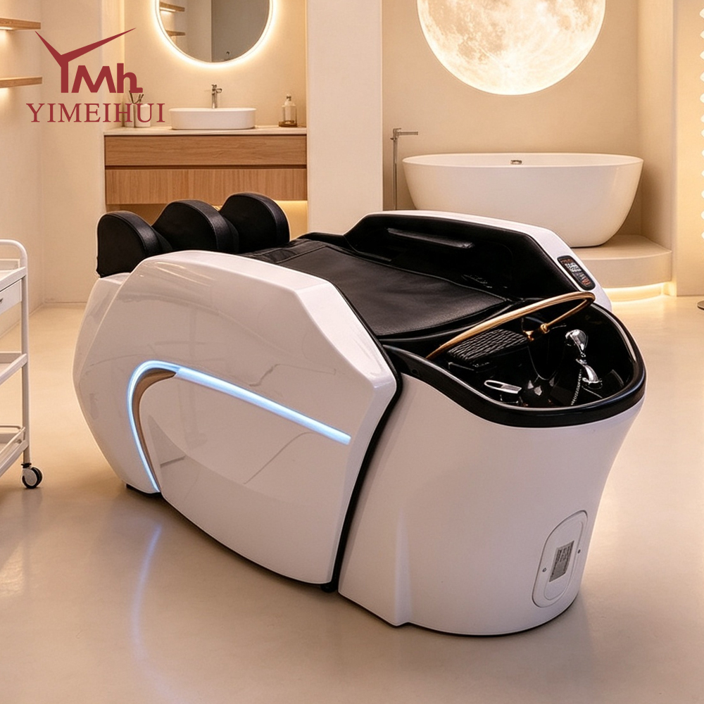 Acrylic Bowl Washing Bed for Spa and Beauty Salon Hair Salon Automatic Shampoo Massage Bed With Adjustable Footrest