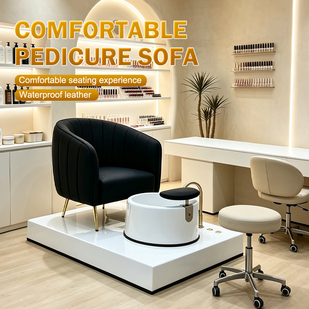 Customizable Color Pedicure Spa Chair with Gold Accents & Comfortable Tub for Professional Nail Technicians