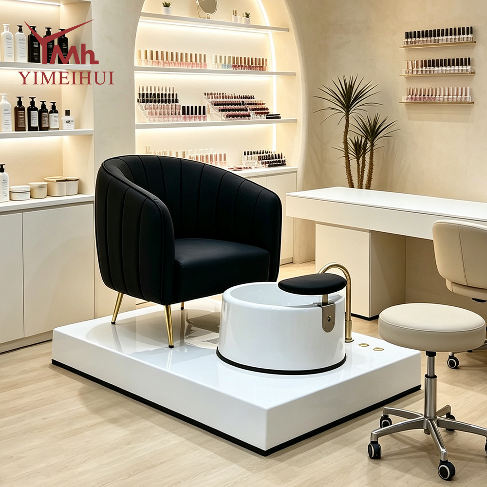 Customizable Color Pedicure Spa Chair with Gold Accents & Comfortable Tub for Professional Nail Technicians