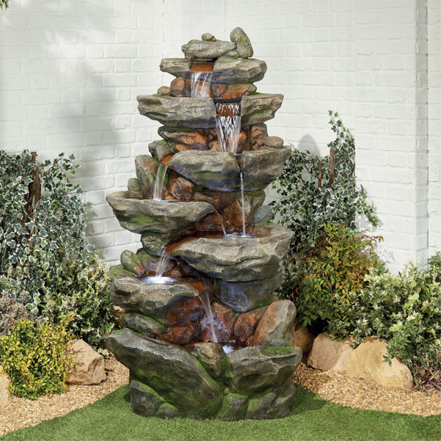7-Tier Cascading Waterfall Grand Rock Stone Slate Fountain Water Feature