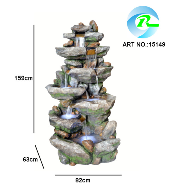 7-Tier Cascading Waterfall Grand Rock Stone Slate Fountain Water Feature