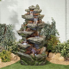 7-Tier Cascading Waterfall Grand Rock Stone Slate Fountain Water Feature