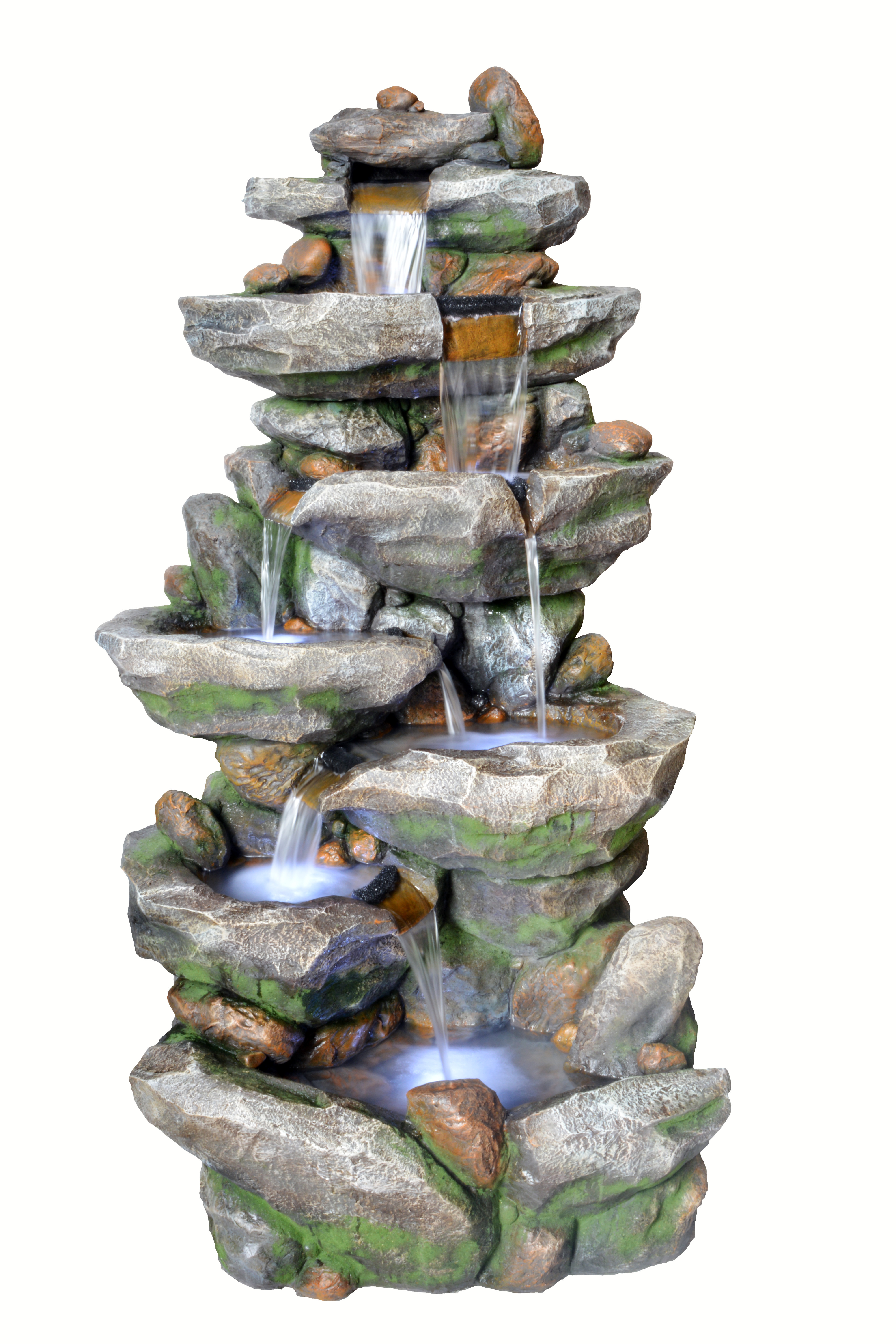 7-Tier Cascading Waterfall Grand Rock Stone Slate Fountain Water Feature
