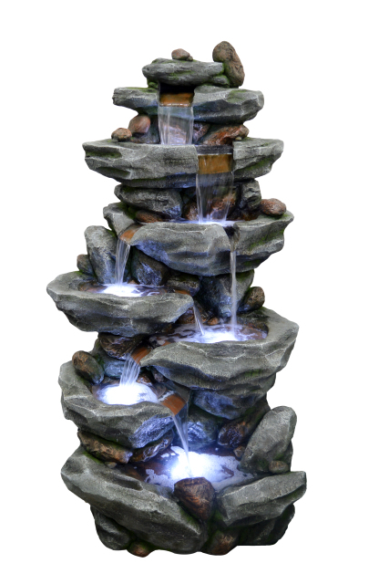 7-Tier Cascading Waterfall Grand Rock Stone Slate Fountain Water Feature