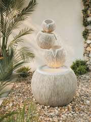 Modern Contemporary Stacked Ball Waterfall Fountain Texturrd Sandstone Lightweight Cascading Water Feature manufacturer in China,Polyresin Modern Texture Sandstone Water Feature Fountain Manufacturer,Quanzhou Rich Green Technology Co.,Ltd.
