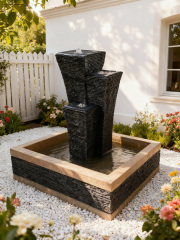 Modern Tiered Polyresin Geometric Stone-texured Water Feature | Fountain Manufacturer in China,Textured Stone Polyresin Fountain Slate Water Feature Supplier China,Quanzhou Rich Green Technology Co.,Ltd.