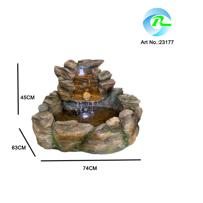 Rustic Rock Cascading Waterfall Fountain with LED Lights Rockery Tiered Water Feature | Fountain Supplier in China,Polyresin Rock Stone Water Feature | Fountain Manufacturer in China,Quanzhou Rich Green Technology Co.,Ltd.