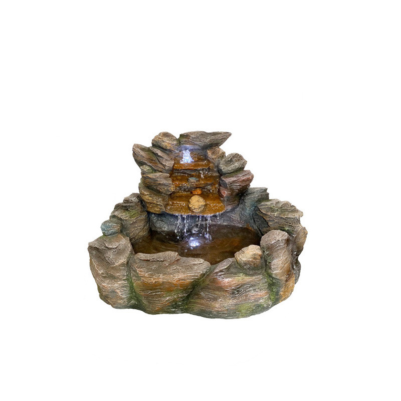 Rustic Rock Cascading Waterfall Fountain with LED Lights Rockery Tiered Water Feature | Fountain Supplier in China,Polyresin Rock Stone Water Feature | Fountain Manufacturer in China,Quanzhou Rich Green Technology Co.,Ltd.