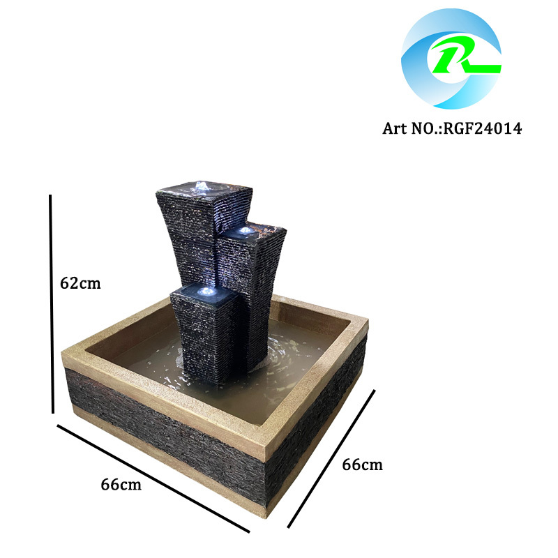 Modern Tiered Polyresin Geometric Stone-texured Water Feature | Fountain Manufacturer in China,Textured Stone Polyresin Fountain Slate Water Feature Supplier China,Quanzhou Rich Green Technology Co.,Ltd.