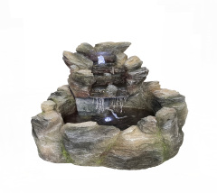 Rustic Rock Cascading Waterfall Fountain with LED Lights Rockery Tiered Water Feature | Fountain Supplier in China,Polyresin Rock Stone Water Feature | Fountain Manufacturer in China,Quanzhou Rich Green Technology Co.,Ltd.