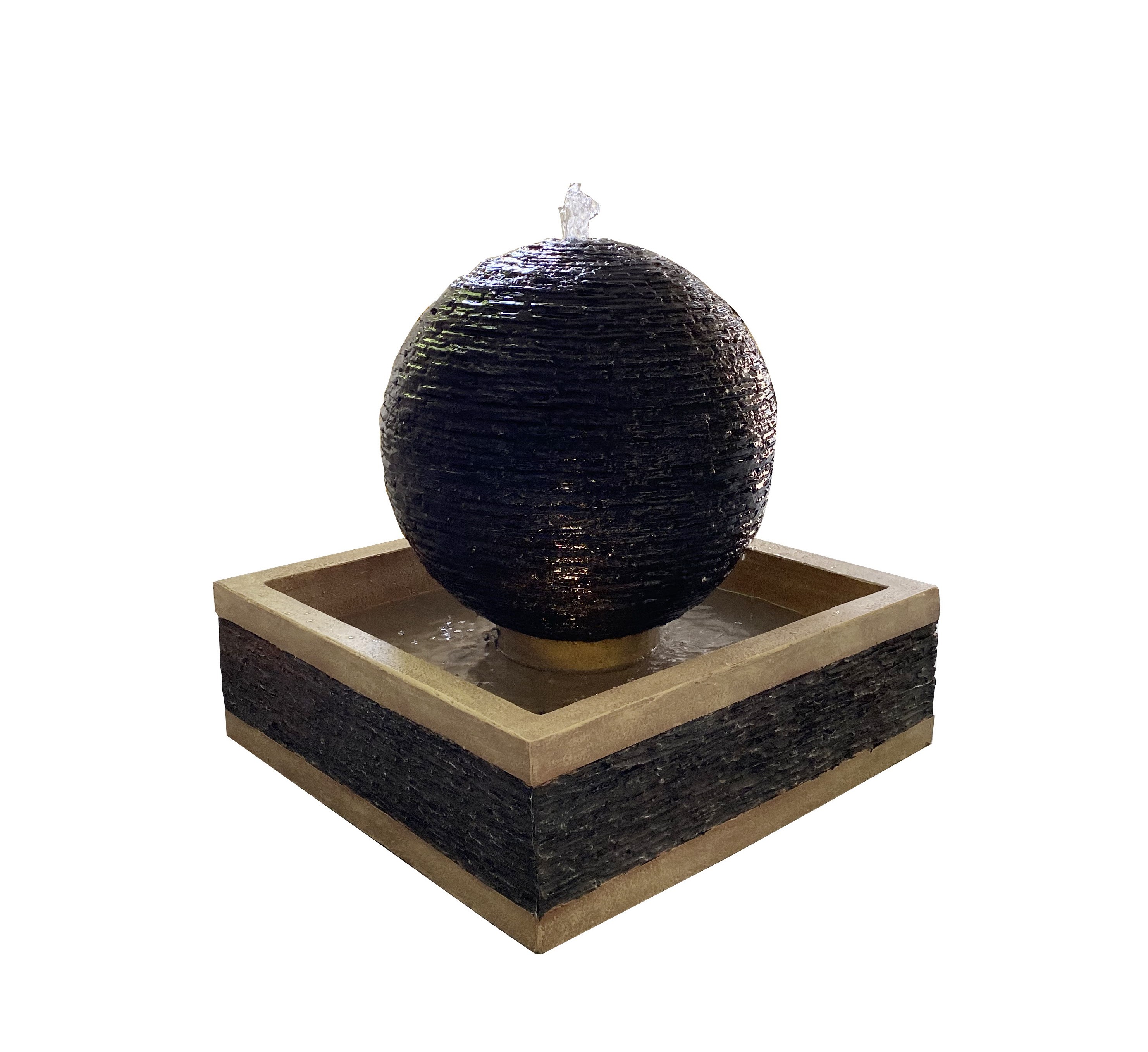 Modern Sphere Outdoor Fountain with LED Light – Textured Ball Water Feature for Garden, Patio, Yard Décor – Cascading Resin Fountain
