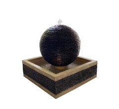 Modern Sphere Outdoor Fountain with LED Light – Textured Ball Water Feature for Garden, Patio, Yard Décor – Cascading Resin Fountain