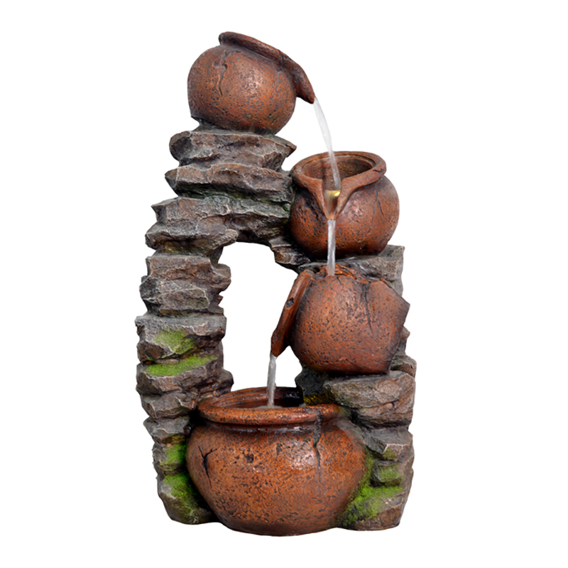 Cascading Stone and Pot Water Fall Fountain Stacked Multi-tier Pot Water Flow Water Feature | Fountain Water Feature Supplier in China,Polyresin Stacked Pot Stone Water Feature-Fountain Supplier,Quanzhou Rich Green Technology Co.,Ltd.
