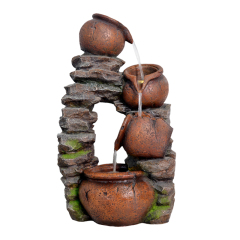 Cascading Stone and Pot Water Fall Fountain Stacked Multi-tier Pot Water Flow Water Feature | Fountain Water Feature Supplier in China,Polyresin Stacked Pot Stone Water Feature-Fountain Supplier,Quanzhou Rich Green Technology Co.,Ltd.