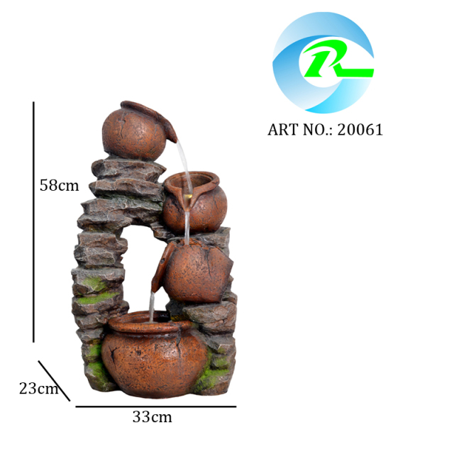 Cascading Stone and Pot Water Fall Fountain Stacked Multi-tier Pot Water Flow Water Feature | Fountain Water Feature Supplier in China,Polyresin Stacked Pot Stone Water Feature-Fountain Supplier,Quanzhou Rich Green Technology Co.,Ltd.