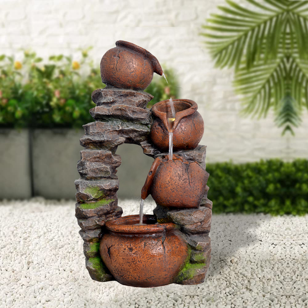 Cascading Stone and Pot Water Fall Fountain Stacked Multi-tier Pot Water Flow Water Feature | Fountain Water Feature Supplier in China,Polyresin Stacked Pot Stone Water Feature-Fountain Supplier,Quanzhou Rich Green Technology Co.,Ltd.