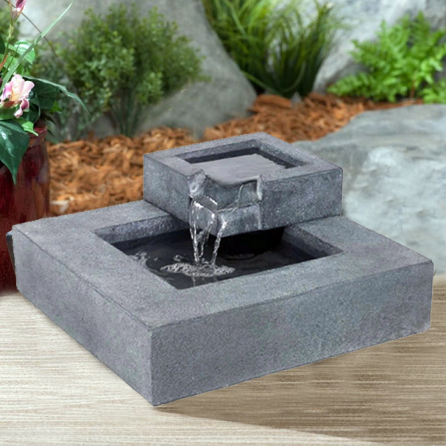 Granite Stone Modern Water Fall Fountain Two Tier Cascading Contemporary Water Feature-Fountain Manufacturer China,Granite Stone Water Feature Polyresin Geometric Fountain Manufacturer,Quanzhou Rich Green Technology Co.,Ltd.