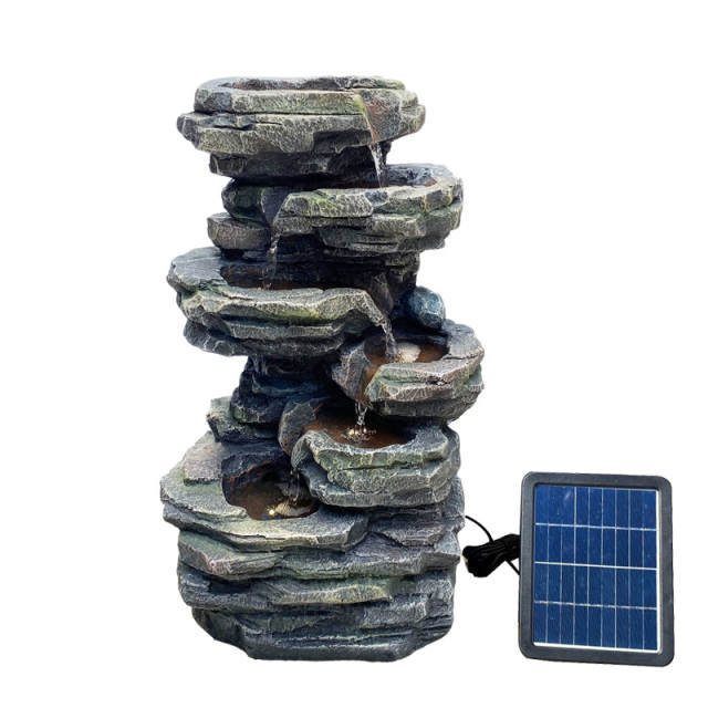Solar Powered Cascading Rock Water Fall Fountain Tiered Rock Stone Water Fall Water Feature