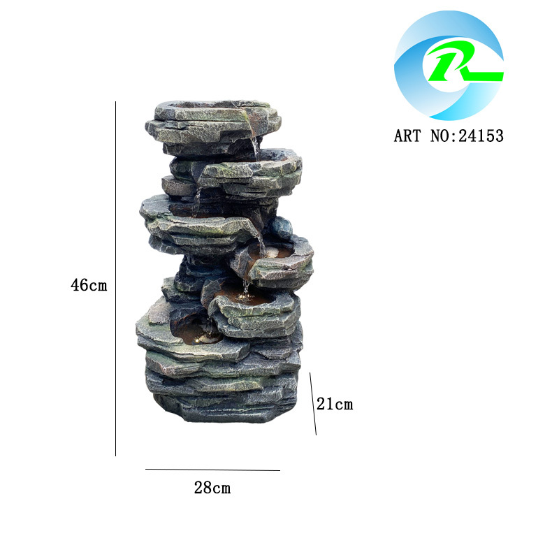 Solar Powered Cascading Rock Water Fall Fountain Tiered Rock Stone Water Fall Water Feature