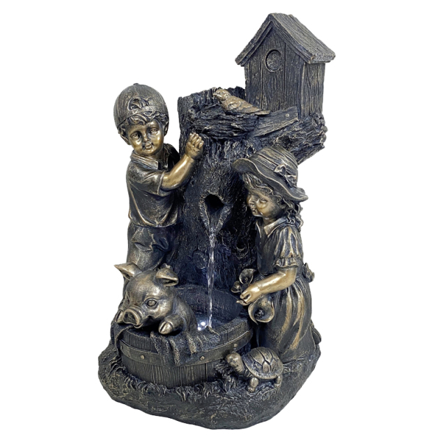 Children and Animals Garden Fountain – Rustic Tree Trunk Outdoor Water Feature with LED Lights-Fountain Manufacturer in China,Children and Animals Fountain –Tree Trunk Water Feature Manufacturer,Quanzhou Rich Green Technology Co.,Ltd.