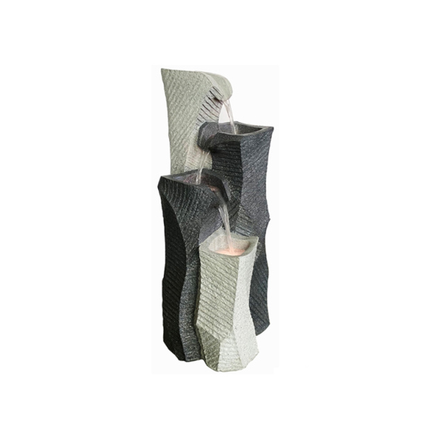 Textured Granite Stone Outdoor Water Fountain | Modern Tiered Design-Cascading Water Fall Water Feature